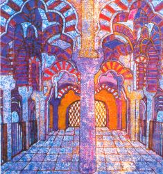 Cathdrale de Cordoux L'ide de l'artiste sur l'intrieur de l'ancienne mosque arabe du temps de la domination en Espagne  uvre de Muhadin KISHEV Peintre russe de Veger (Cdiz) Espagne